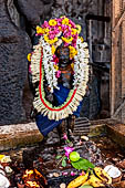 The great Chola temples of Tamil Nadu - The Brihadishwara Temple of Thanjavur. Deities on  the eastern entrance porch of the temple mandapa. 